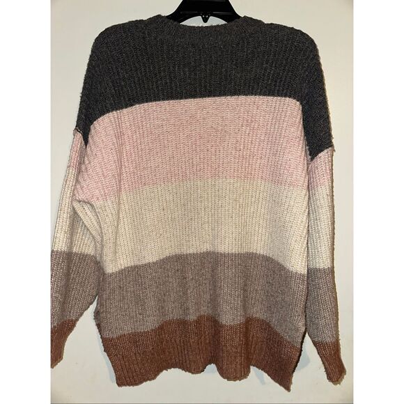 American Eagle Striped Oversized Cable Knit Striped Sweater size Medium Pink Gra - Picture 4 of 5